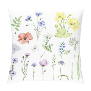 Personality  Watercolor Wildflowers Set.Floral Elements.Meadow Flowers.Flowers And Herbs.Botanical Illustration Pillow Covers