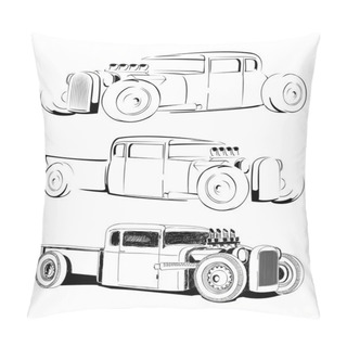 Personality  Hot Rod Car Vector Sketch Set Pillow Covers