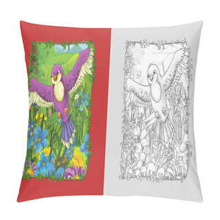 Personality  Cartoon Scene With Beautiful Bird On The Meadow With Sketchbook Pillow Covers