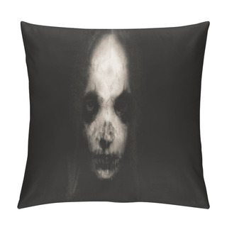 Personality  A Horror Concept Of A Scary Female Demon Portrait. With A Dead, Skull Edit. Looking At The Camera. On A Dark Background. Pillow Covers