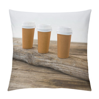 Personality  Disposable Coffee Cups On Wooden Plank Pillow Covers