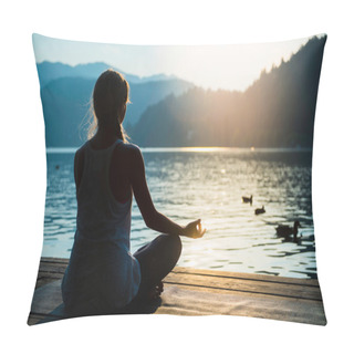 Personality  Woman Meditating On Lake Shore Pillow Covers