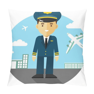 Personality  Pilot On Airport Background  Pillow Covers