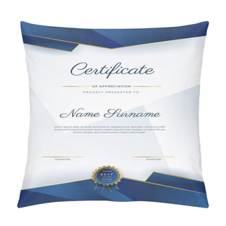 Personality  Modern Elegant Blue And Gold Certificate Of Achievement Template With Gold Badge And Border. Designed For Diploma, Award, Business, University, School, And Corporate. Pillow Covers