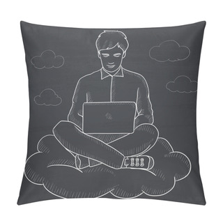 Personality  Man Working On Laptop. Pillow Covers