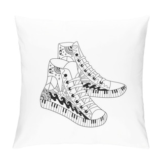 Personality  Hippie Hight Sneakers In Zentangle Style. Coloring Book Page For Adult Anti Stress. Pillow Covers