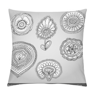 Personality  Abstract Floral Art, Flowers, Plants, Items For Decoration On Gray Background. Vector Illustration In Retro Style Pillow Covers