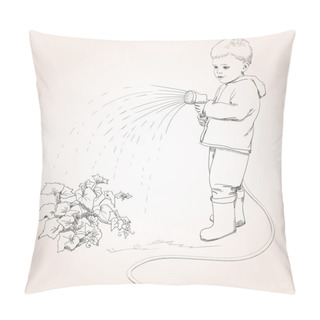 Personality  Boy With Garden Hose Watering Vegetable Pillow Covers