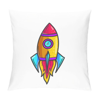 Personality  Cartoon Rockets Hand Drawn Color Icon. Cute Space Shuttle Clipart. Doodle Spaceship. Spacecraft Sticker. Space Exploration. Cosmic Illustration. Isolated Vector Design Element Pillow Covers