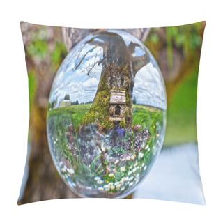 Personality  Crystal Glass Ball Sphere Reveals Fairy House In Front Of Apple Tree Pillow Covers