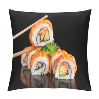 Personality  Sushi Pieces On Black Background Pillow Covers