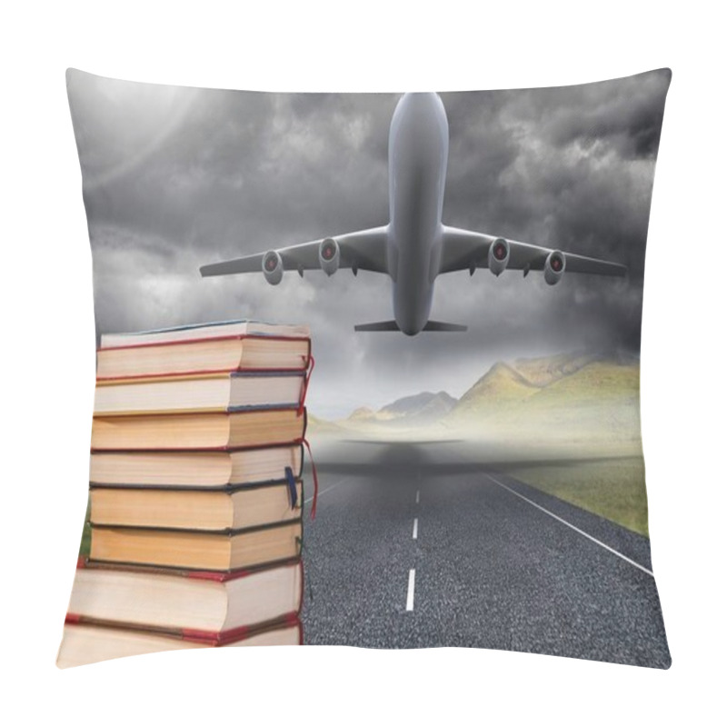 Personality  Books stacked by plane take off runway pillow covers