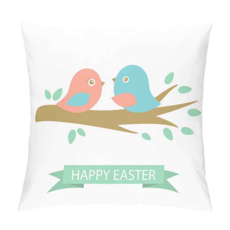 Personality  Cute easter card with two birds on the cherry tree pillow covers