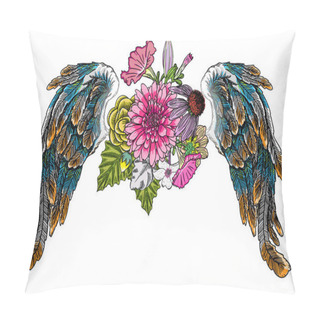 Personality  Ornate Fashioned Wings And Elegant Vintage Flower Bouquet Pillow Covers
