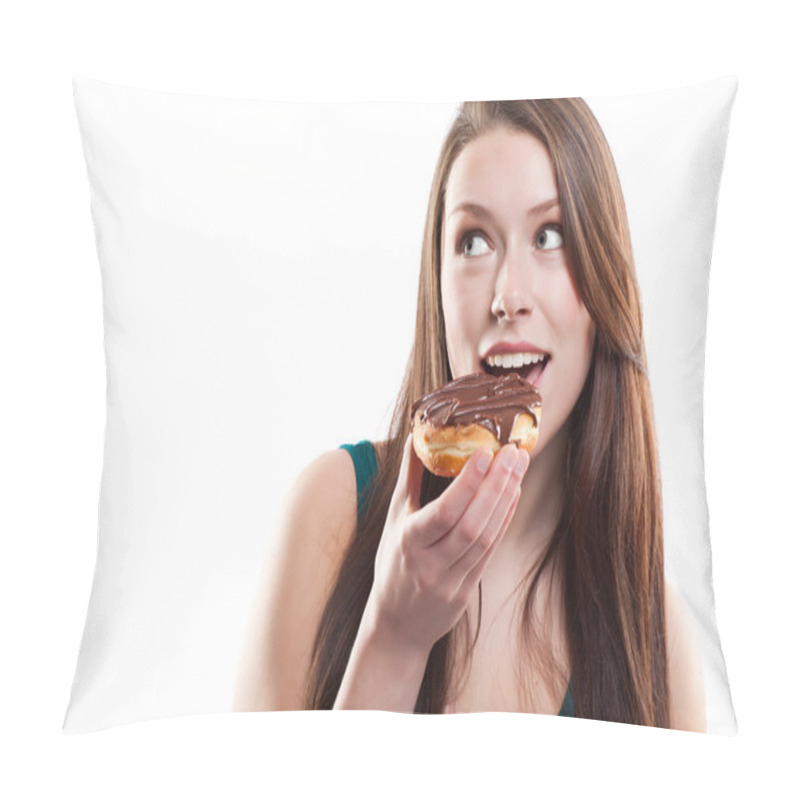 Personality  Woman eating donut pillow covers