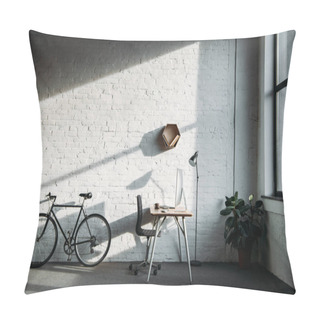 Personality  Bicycle And Working Table With Computer In Office Pillow Covers