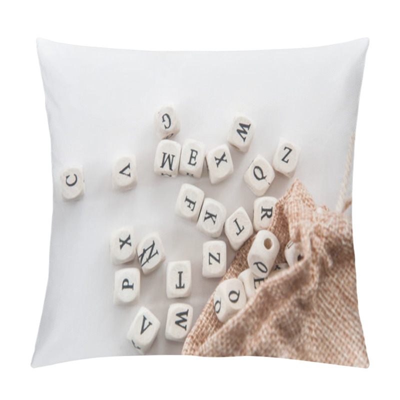 Personality  letters on dices near sack on white background  pillow covers