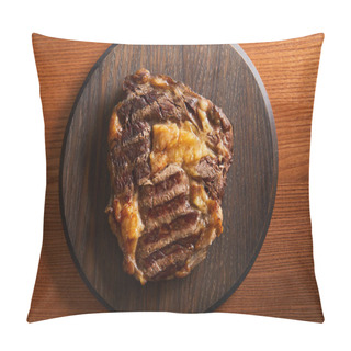 Personality  Top View Of Tasty Grilled Steak Served On Wooden Board Pillow Covers