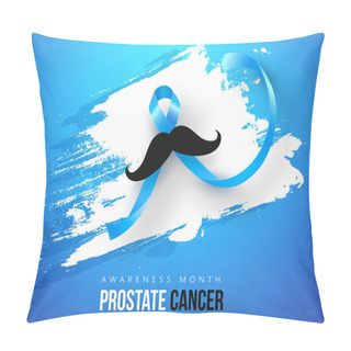 Personality  Prostate Cancer Ribbon With Mustache And White Brush Stroke Effe Pillow Covers
