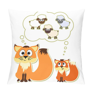Personality  Little Fox With His Father Dreaming About Sheep Pillow Covers