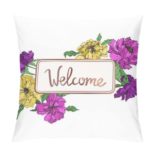 Personality  Peony Floral Botanical Flowers. Black And White Engraved Ink Art. Frame Border Ornament Square. Pillow Covers