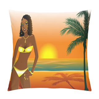 Personality  Yellow Beach Girl Pillow Covers