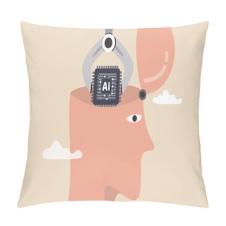 Personality  AI, Artificial Intelligence To Think Like Human, Machine Learning Technology To Calculate And Solve Problem, Robot And Automation Innovation Concept, Robot Arm Put AI Processing Chip Into Human Brain. Pillow Covers