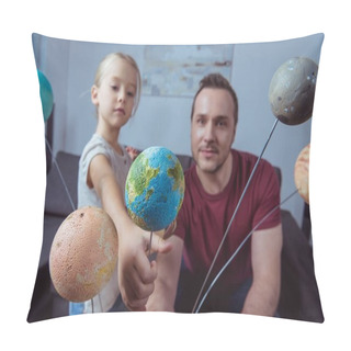 Personality  Daughter Showing Father Model Of Earth   Pillow Covers