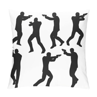 Personality  Gunman Businessman Silhouette In Black  Pillow Covers
