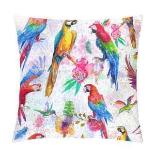 Personality  Seamless Pattern With Watercolor Parrots Pillow Covers