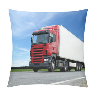 Personality  Red Lorry With White Trailer Over Blue S Pillow Covers