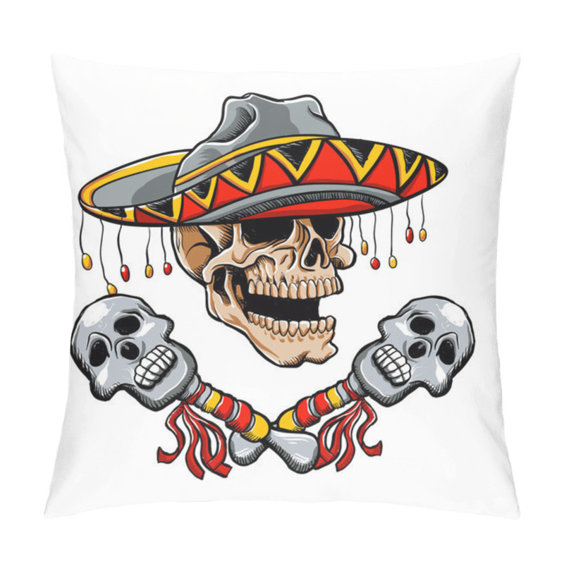 Personality  Skull Mexican style with sombrero and maracas pillow covers