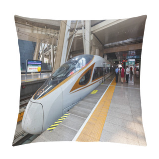 Personality  Beijing, China - September 29, 2019 Fuxing Type High Speed Train High-speed At South Railway Station In Beijing, China. Pillow Covers