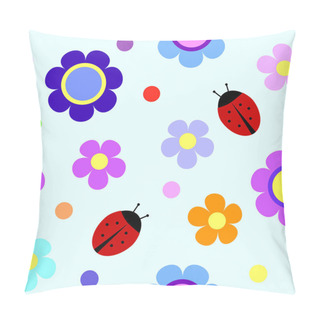 Personality  Seamless Pattern With Flowers And Ladybugs Pillow Covers