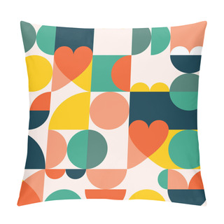 Personality  Mid-century Modern 60's And 70's Style Vector Seamles Pattern - Retro Minimalist Geometric Textile Or Fabric Print With Hearts  Pillow Covers