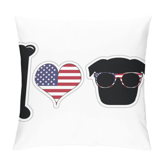 Personality  I Love Pugs With American Symbols With Black Shape Dog Pillow Covers