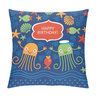 Personality  Cute Greeting Card With Funny Octopuses Pillow Covers