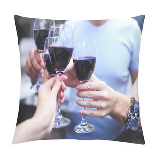 Personality  Close Up Of Hands Toasting In Restaurant Pillow Covers