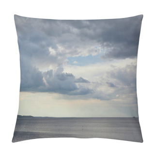 Personality  Overcast Weather With Clouds On Blue Sky Over River Coastline Pillow Covers