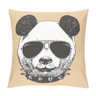 Personality  Head Of Panda Wearing Sunglasses. Hipster Animal. Pillow Covers