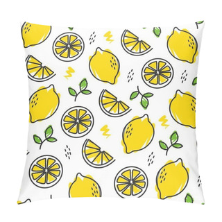Personality  Seamless Fresh Yellow Lemon Pattern Design, Hand Drawn Lemon Pattern Template Vector Pillow Covers