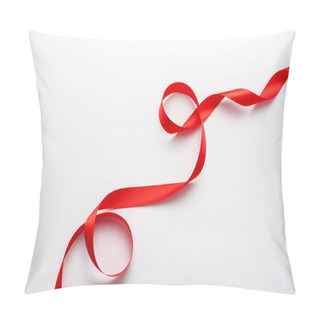 Personality  Top View Of Red Curled Ribbon On White With Copy Space  Pillow Covers