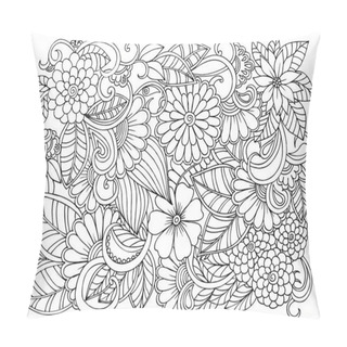 Personality  Doodle Floral Pattern In Black And White. Page For Coloring Book Pillow Covers