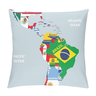Personality  Vector Part Of World Map With Region Of Latin American Countries Mixed With Their National Flags Pillow Covers