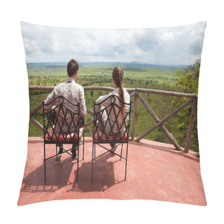 Personality  Couple On Balcony Of Safari Lodge Pillow Covers