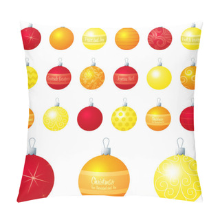 Personality  A Vector Illustration Of Orange And Yellow Different Patterned Christmas Baubles On A White Background Pillow Covers