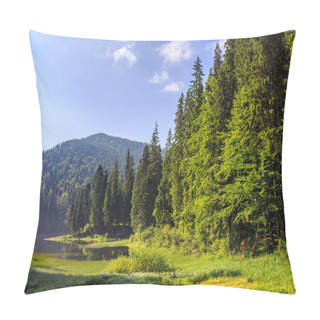 Personality  Lake In The Mountains Surrounded By A Pine Forest Pillow Covers