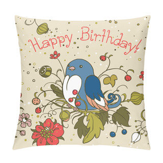 Personality  Blue Bird Birthday Card Pillow Covers