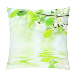 Personality  White Spring Flowers On Branch On Water Waves Pillow Covers