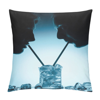 Personality  Silhouettes Of Girls Drinking Cold Water With Ice Cubes From One Glass With Straws Pillow Covers